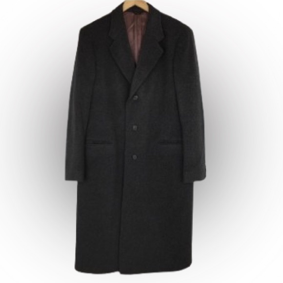 Mens Gray Cashmere Wool Blend Long Overcoat Single Breasted Size 44L